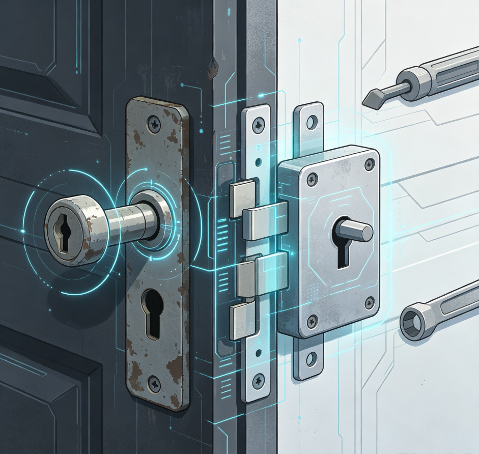 Repair of old door lock holes and re-installation - Image 2