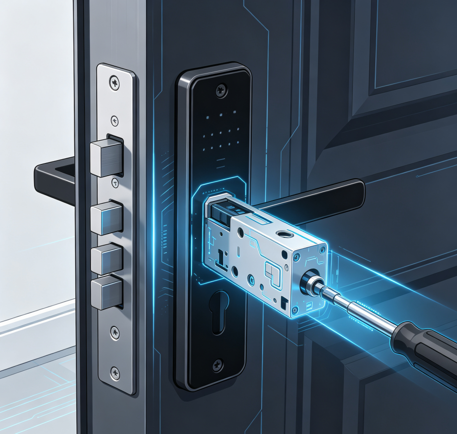 Replacement with extended-latch lock bodies for entry doors