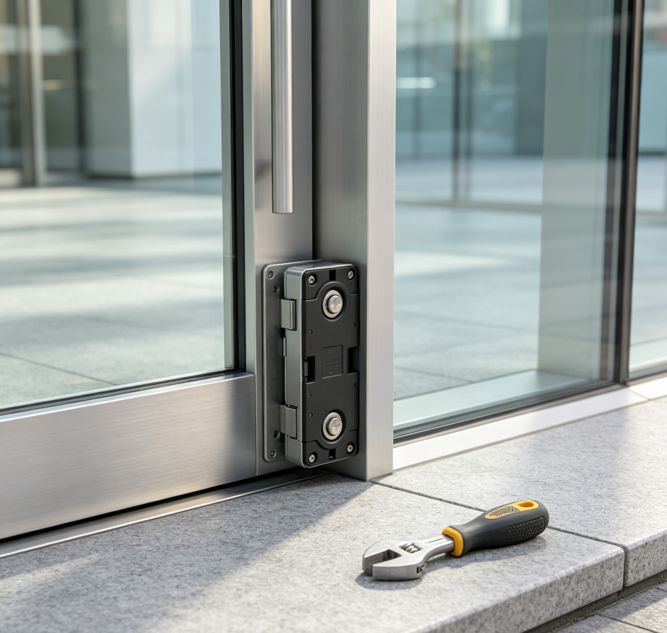 Installation of floor-spring lock bodies for glass doors