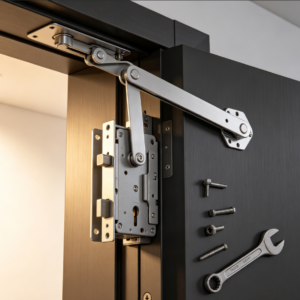 Adjustment service for door closer and lock body linkage